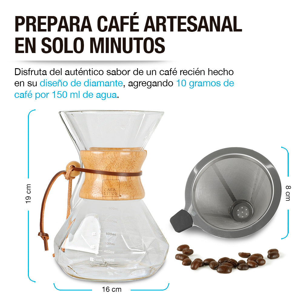 Cafetera Pour Over de 800 ml con Filtro Reutilizable