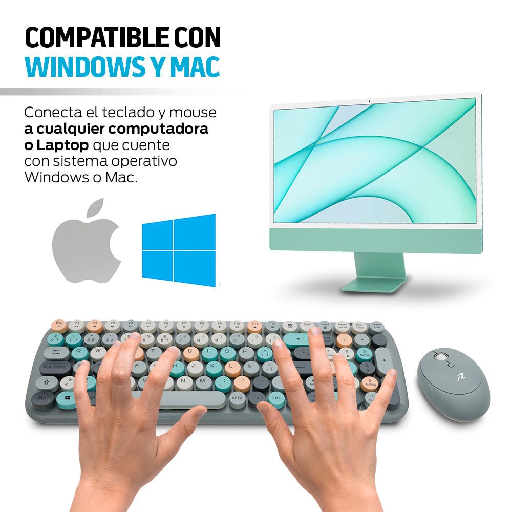Teclado y Mouse Inalámbrico Retro 2.4 GHz con USB