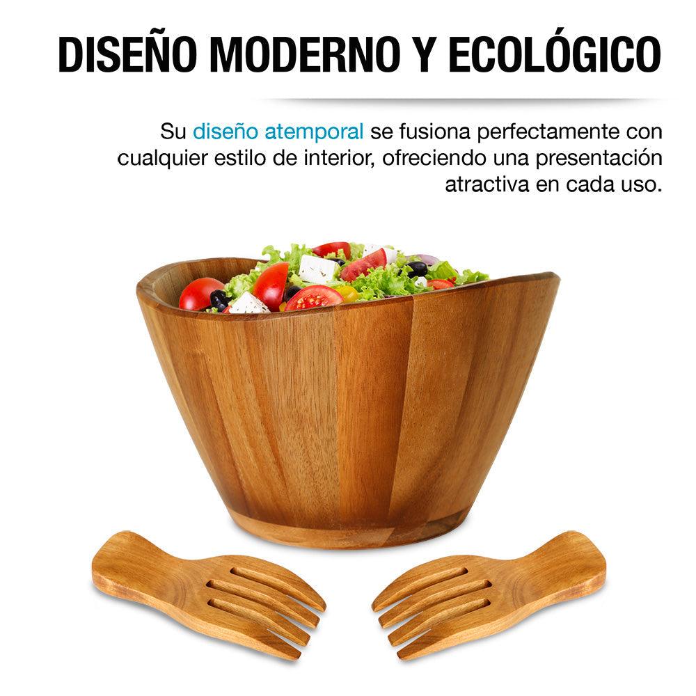 Ensaladera de madera de acacia 5.5 L con 2 palas