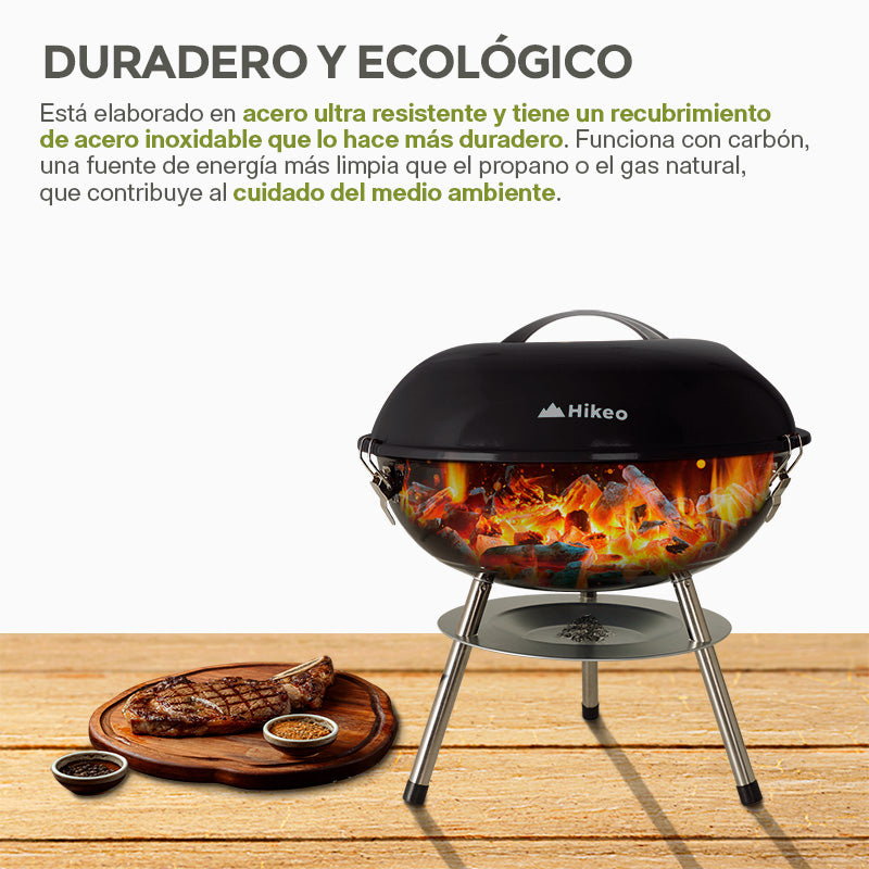 Asador de Carbón Portátil de 36 cm con Tapa HIKEO