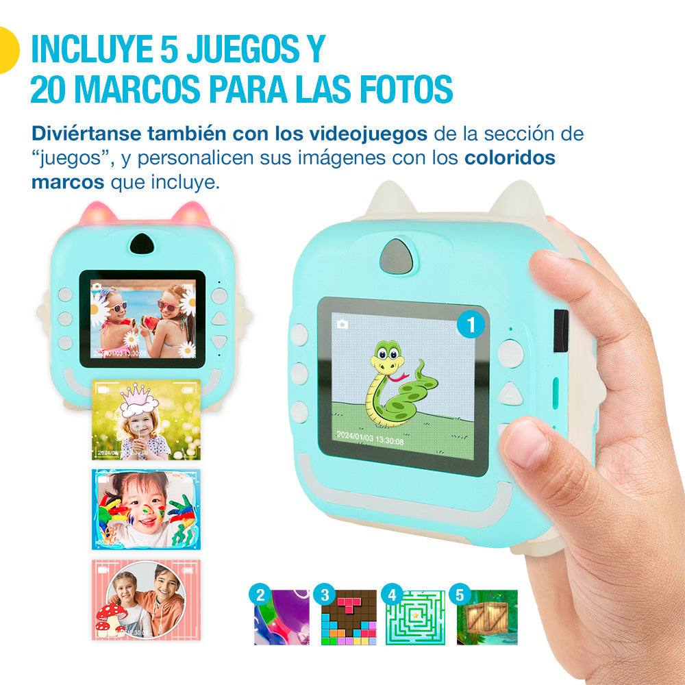 Cámara Fotográfica Digital para Niños con Impresión Instantánea de Fotos