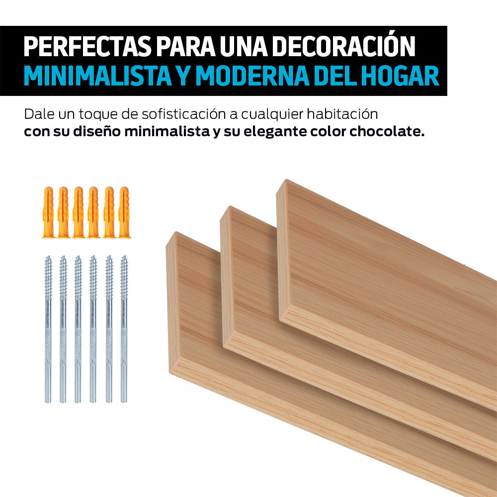 Set de 3 Repisas Flotantes de Madera de 30, 40 y 50 cm