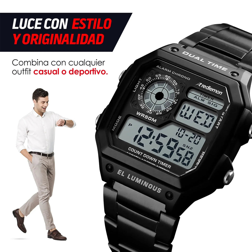 Reloj Digital Clásico con Correa de Metal Mod. 1335