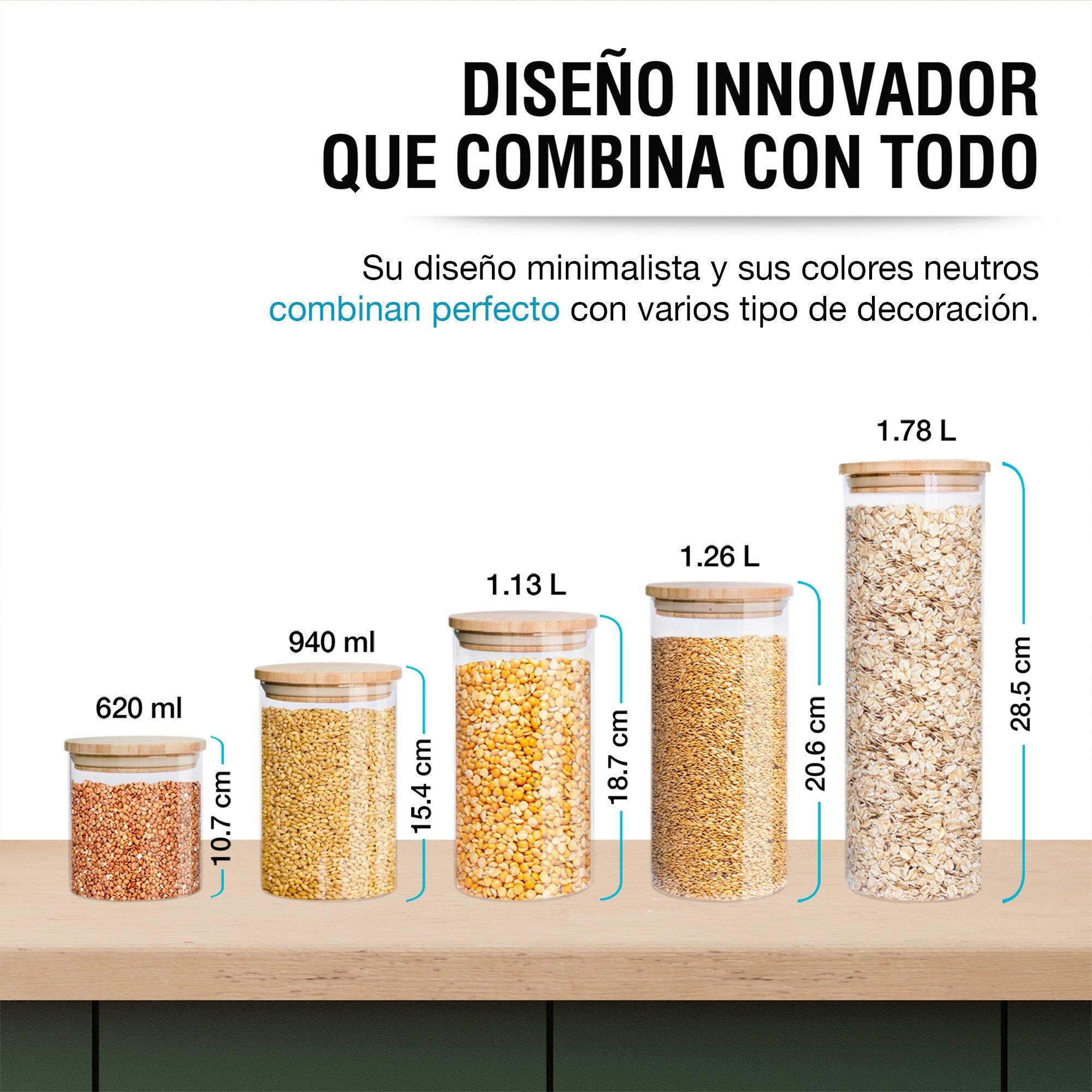Set de 5 Contenedores de Vidrio con Tapa de Bambú Casa Litus