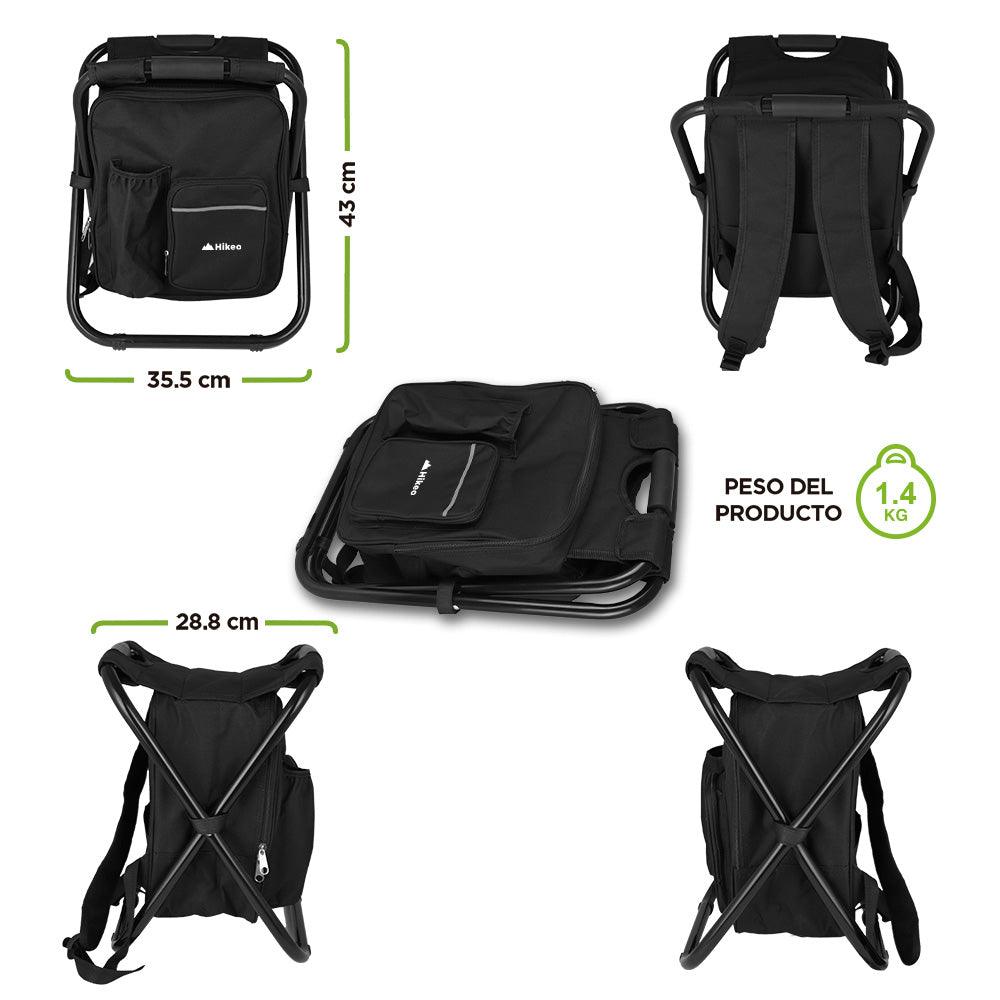 Silla Plegable Portátil tipo Mochila con Hielera de 13 Litros Banco para Pesca Hikeo