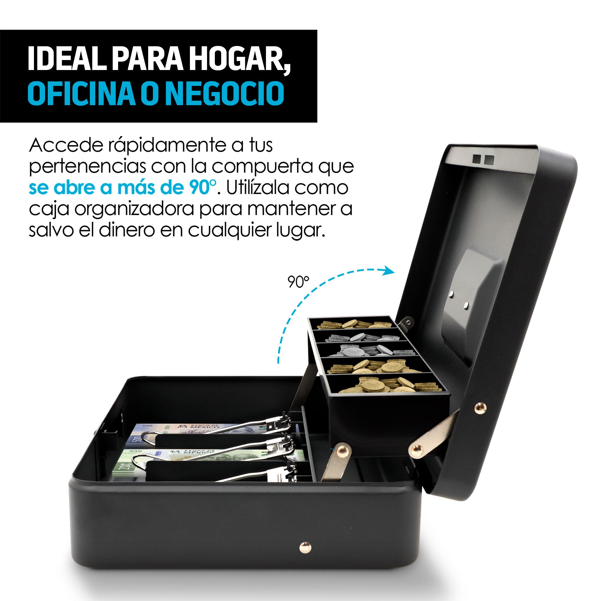 Caja Portátil para Dinero con Charola y 2 Llaves