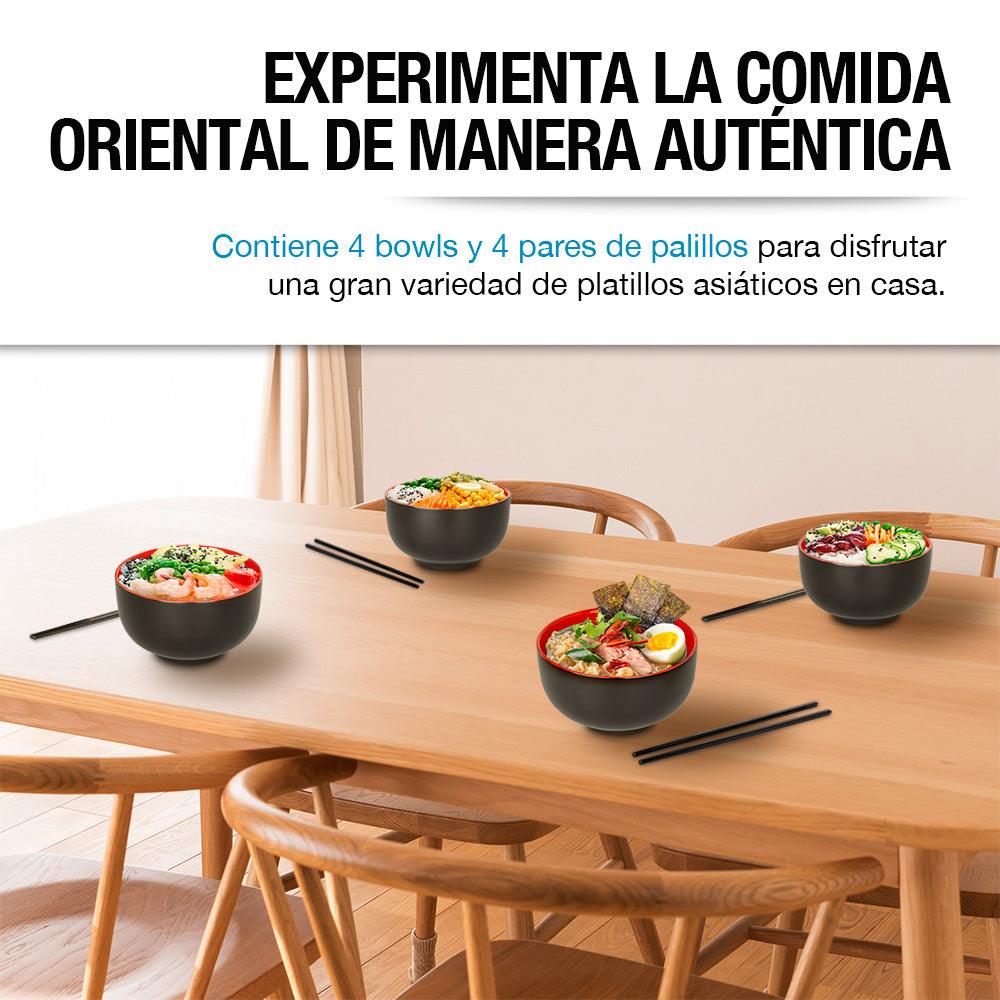 Set de 4 Bowls de Cerámica de 1 L con Palillos Casa Litus