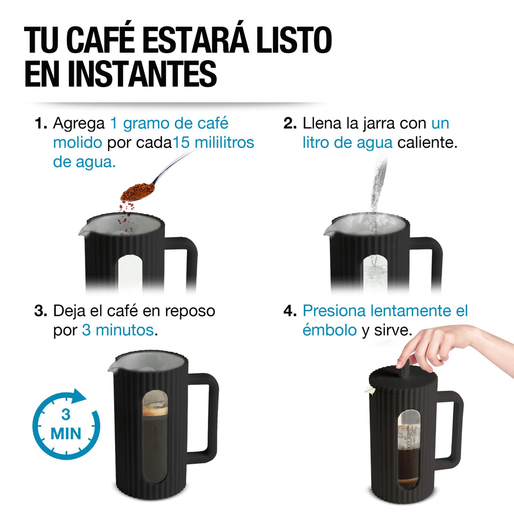 Prensa Francesa de Vidrio Ondulado de 1 L para Café y Té