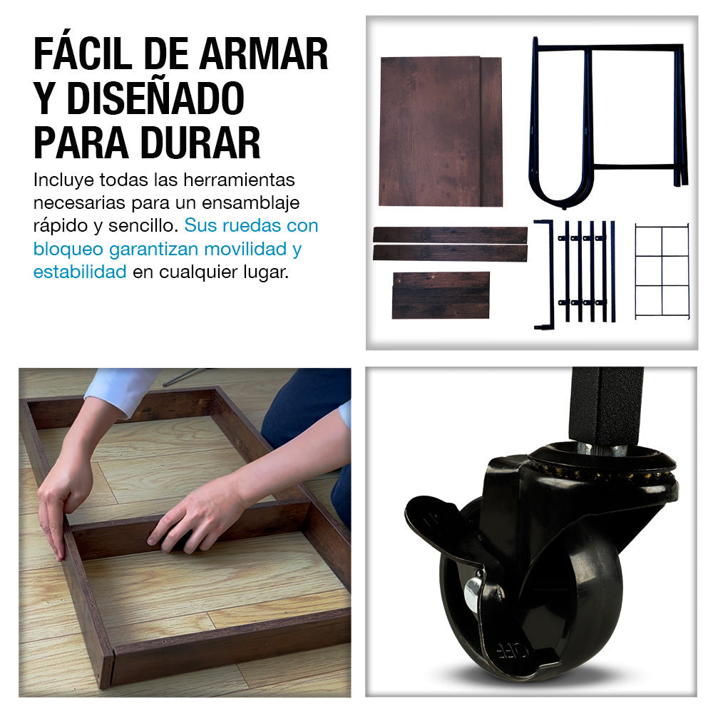 Carrito de Servicio para Bar Estilo Industrial de Acero y Madera
