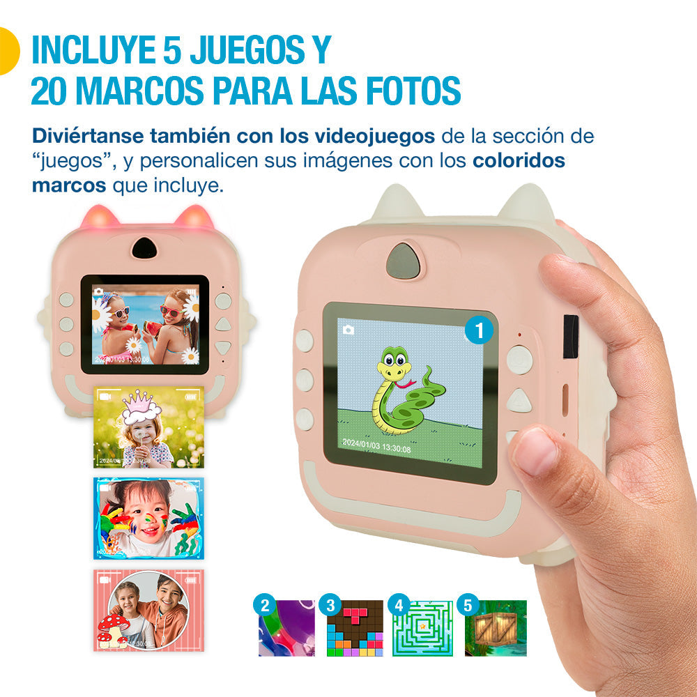 Cámara Fotográfica Digital para Niños con Impresión Instantánea de Fotos