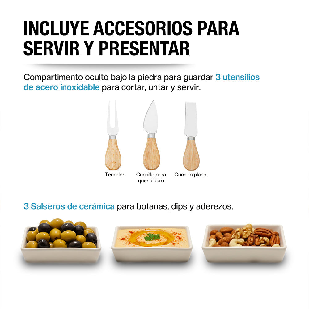 Tabla de bambú para charcutería con 3 salseros