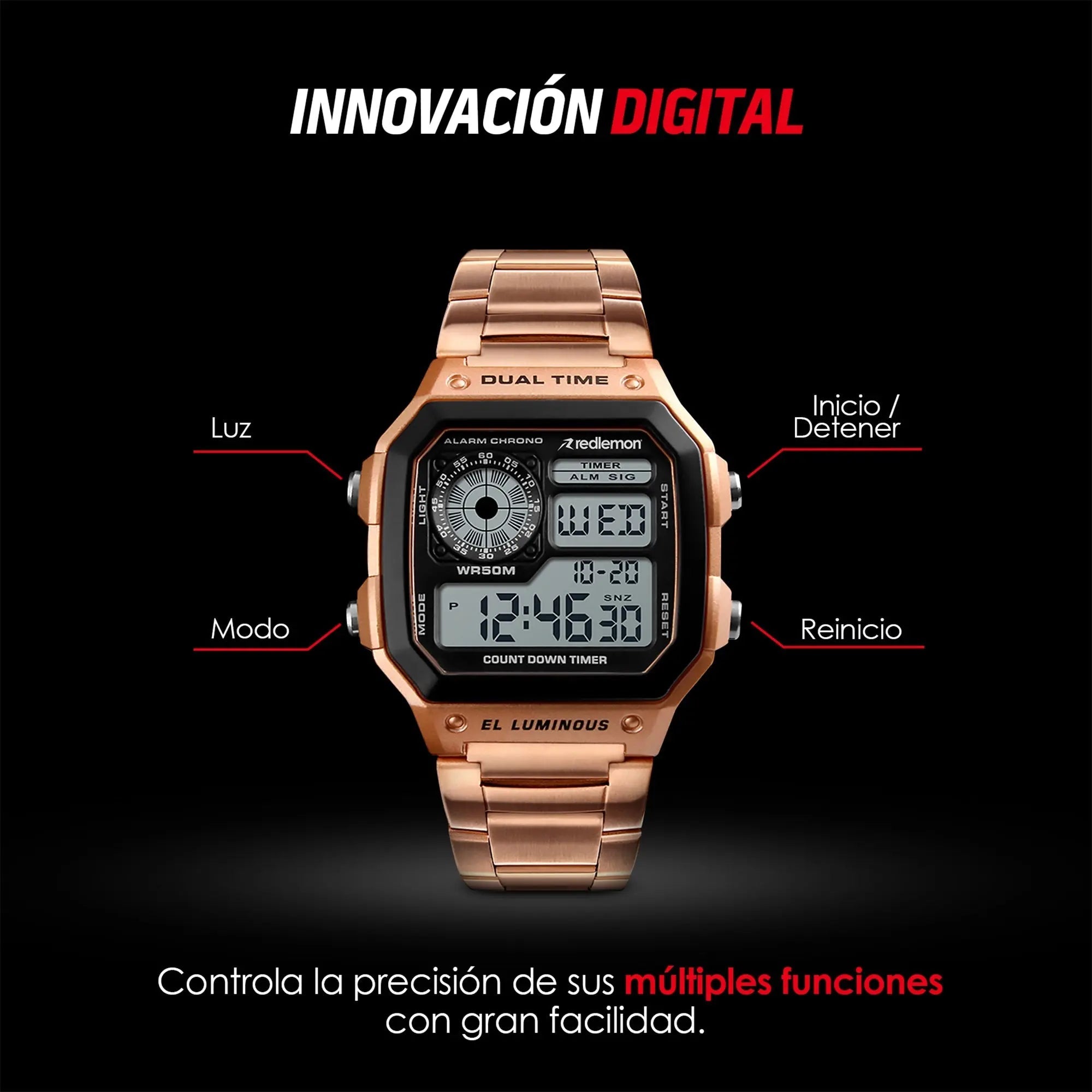 Reloj Digital Clásico con Correa de Metal Mod. 1335