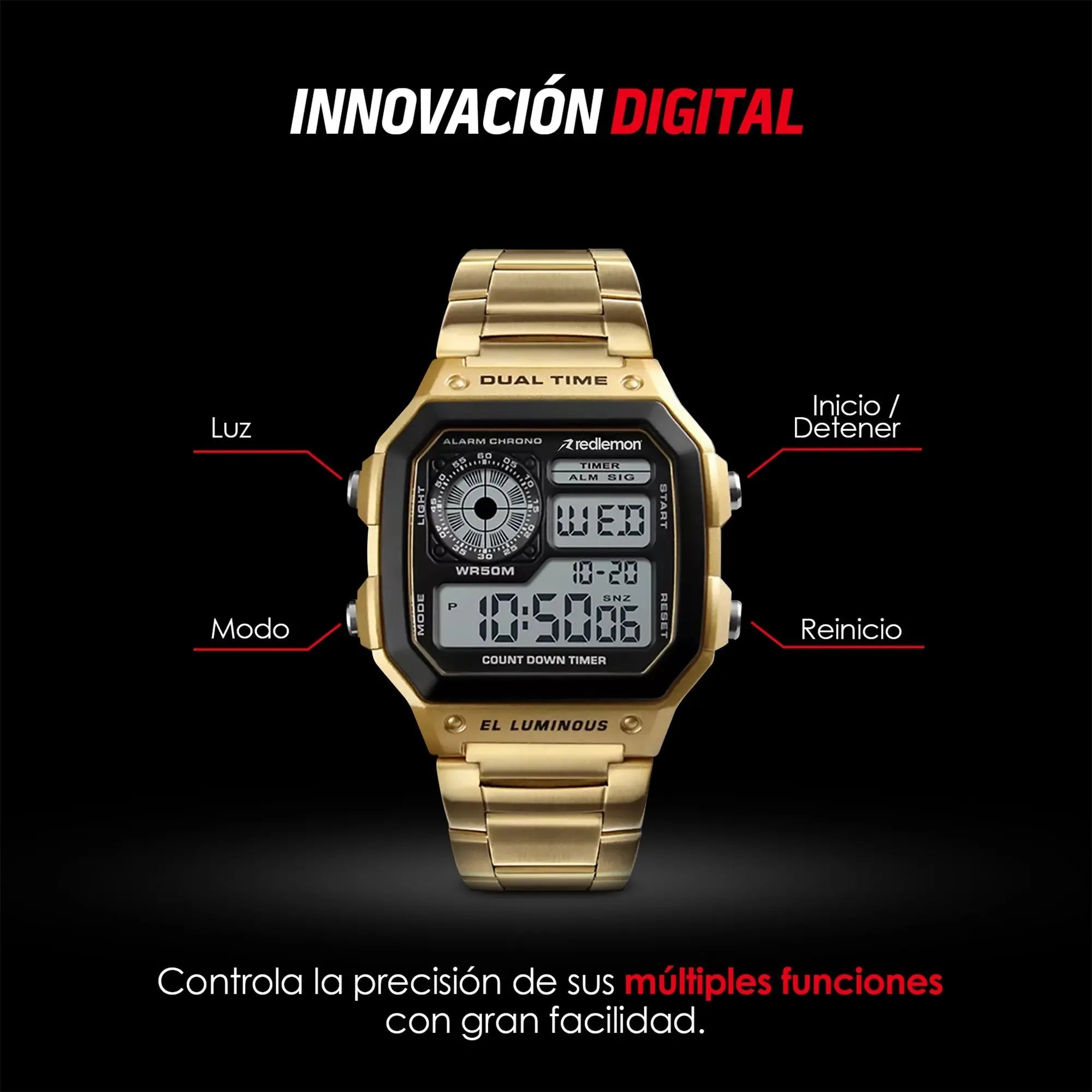 Reloj Digital Clásico con Correa de Metal Mod. 1335