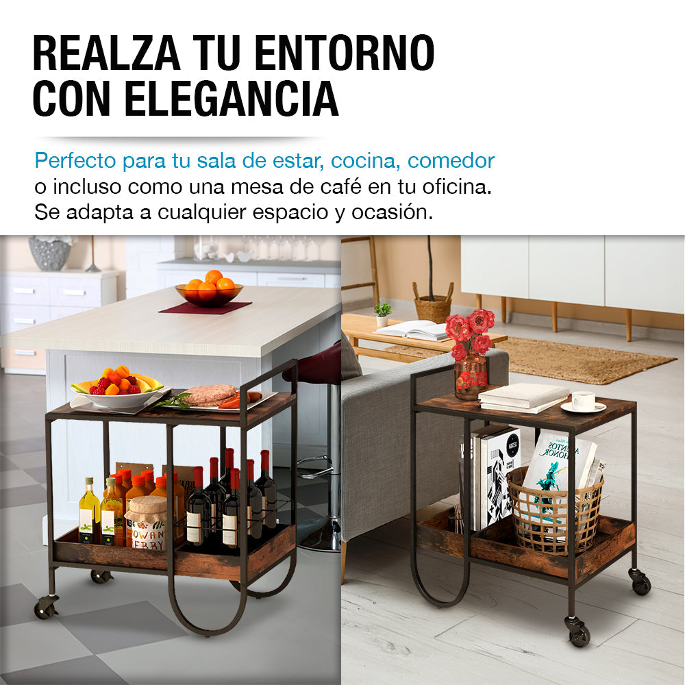 Carrito de Servicio para Bar Estilo Industrial de Acero y Madera
