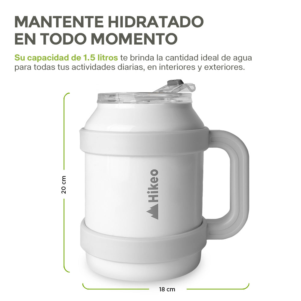 Termo de Acero Inoxidable 1.5 L con Popote y Asa HIKEO