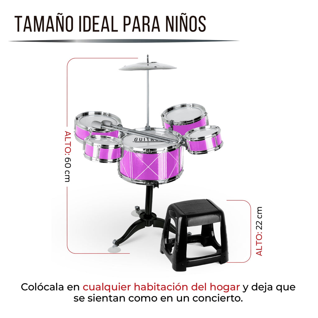 Batería Musical Infantil con Banco, Baquetas y Platillo