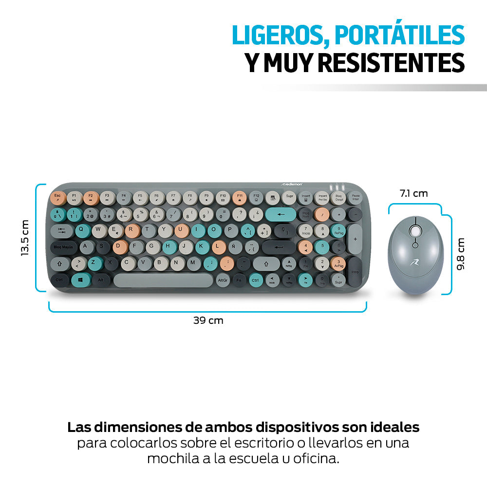 Teclado y Mouse Inalámbrico Retro 2.4 GHz con USB