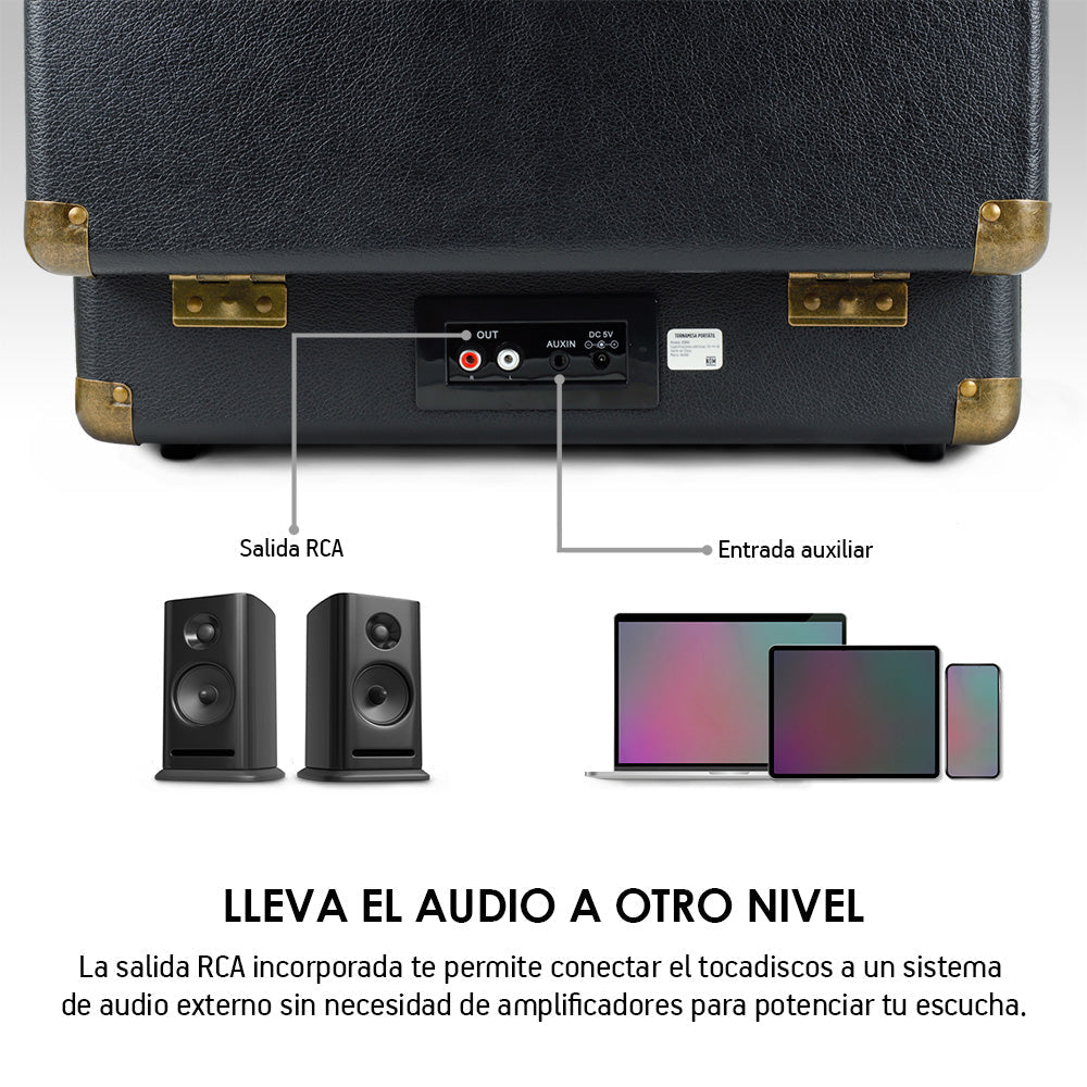 Tocadiscos Bluetooth Portátil con Bocinas, 3 Velocidades
