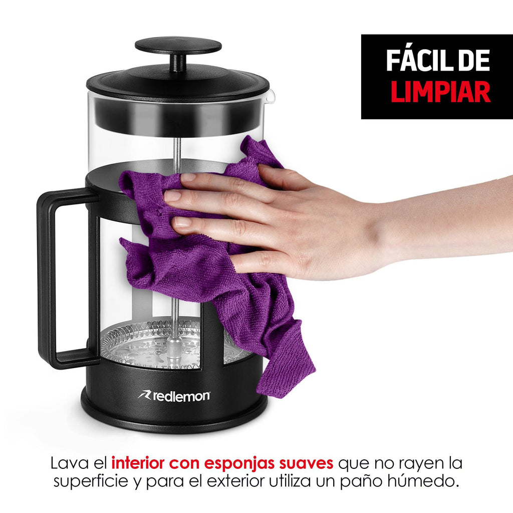 Prensa Francesa de Vidrio de 1 L para Café y Té Redlemon