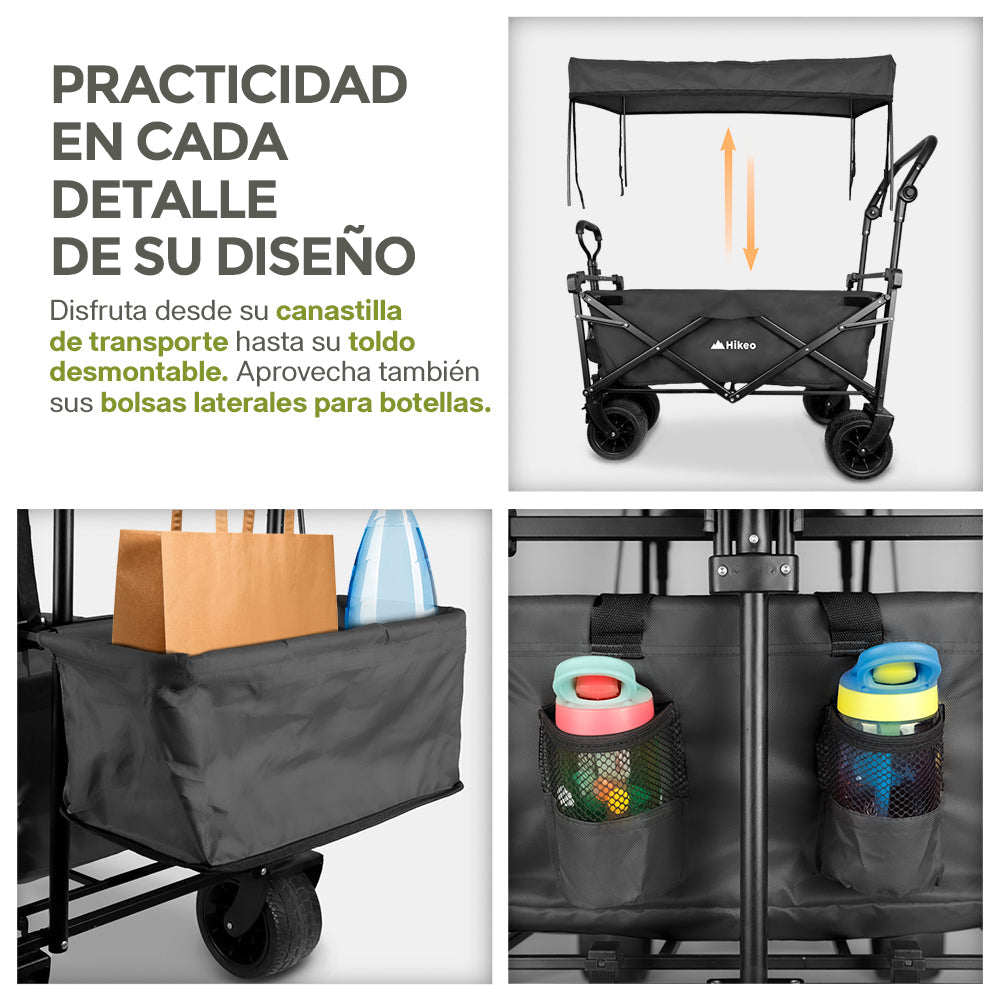 Carrito Plegable Todo Terreno con Toldo 70 kg HIKEO