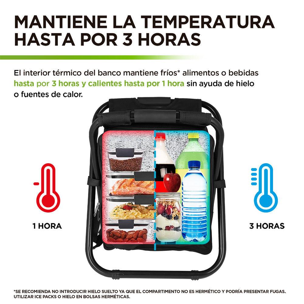 Silla Plegable Portátil tipo Mochila con Hielera de 13 Litros Banco para Pesca Hikeo