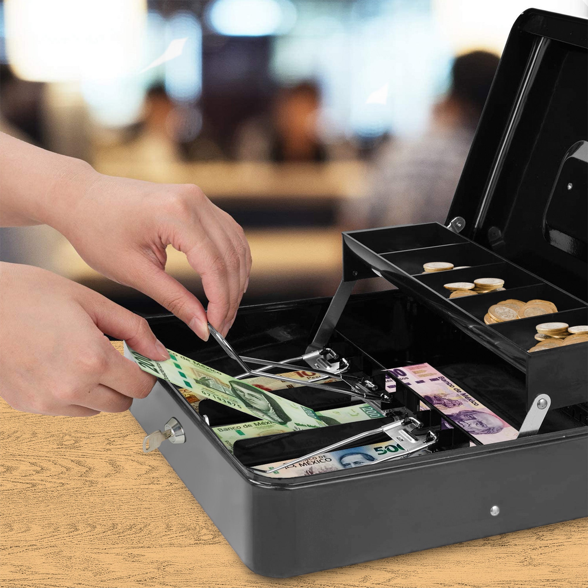 Caja Portátil para Dinero con Charola y 2 Llaves