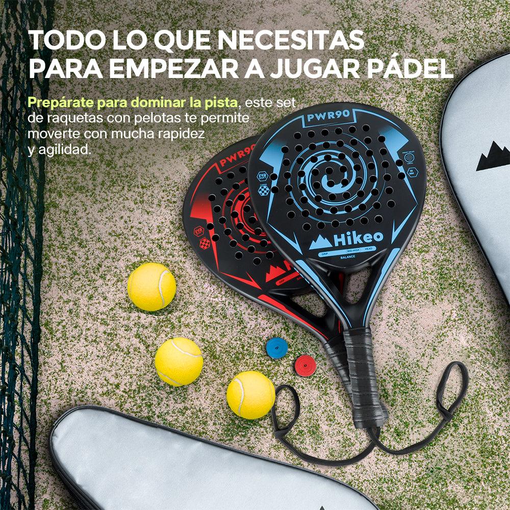 2 Palas de Pádel con Fundas, Pelotas y Grips. Raquetas de Fibra de Carbono