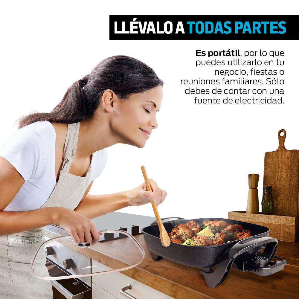 Sartén Eléctrico Antiadherente 4.5 L con Tapa de Vidrio