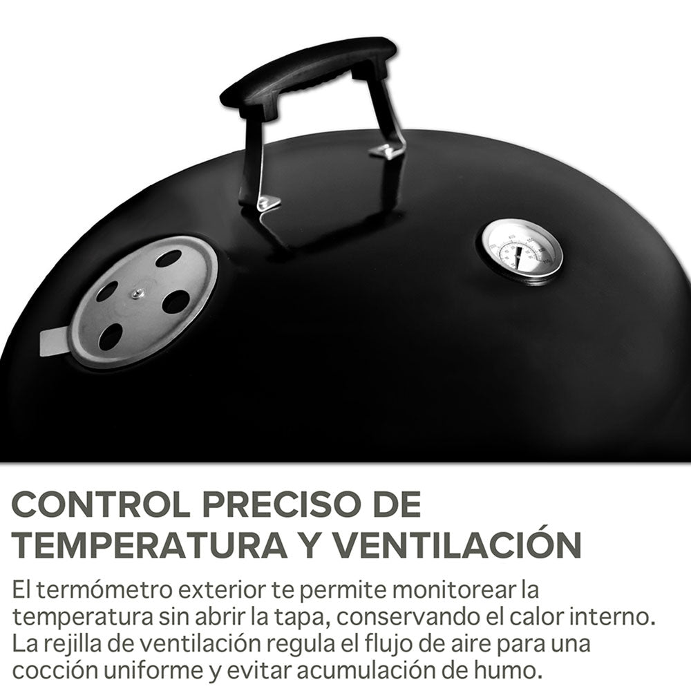 Asador de Carbón Portátil de 55 cm con Termómetro HIKEO