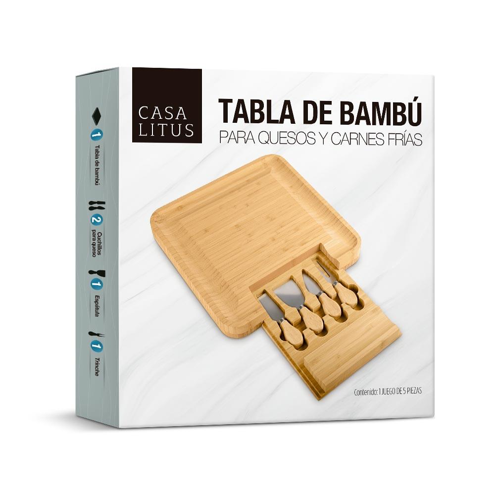 Tabla de bambú para quesos con 4 utensilios