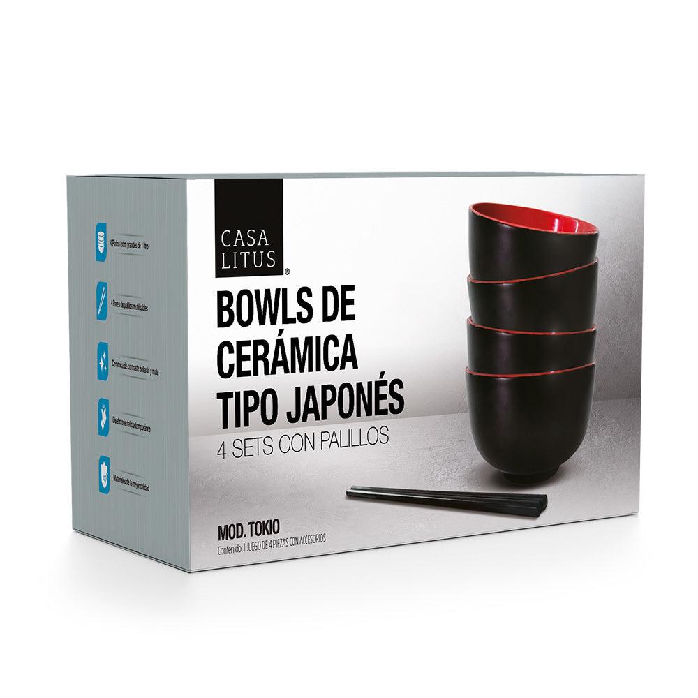 Set de 4 Bowls de Cerámica de 1 L con Palillos Casa Litus