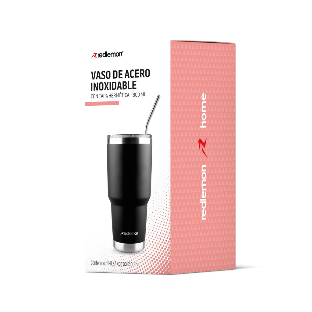 Termo y Vaso Térmico Acero Inoxidable 2 Popotes 800 ml