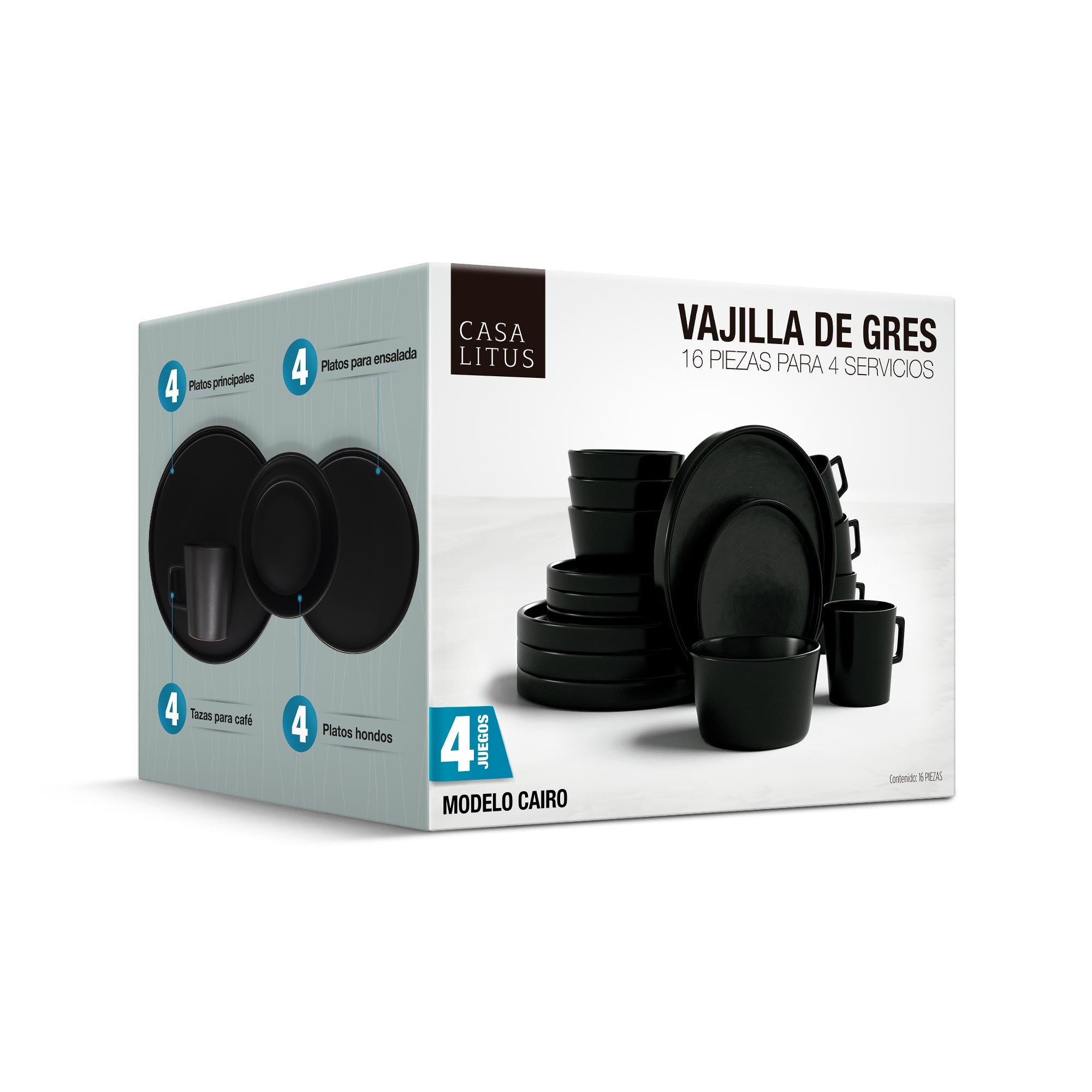 Vajilla de Gres 16 Piezas para 4 Personas Casa Litus