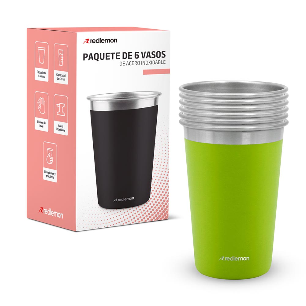 Set de 6 Vasos de Acero Inoxidable de 470 ml