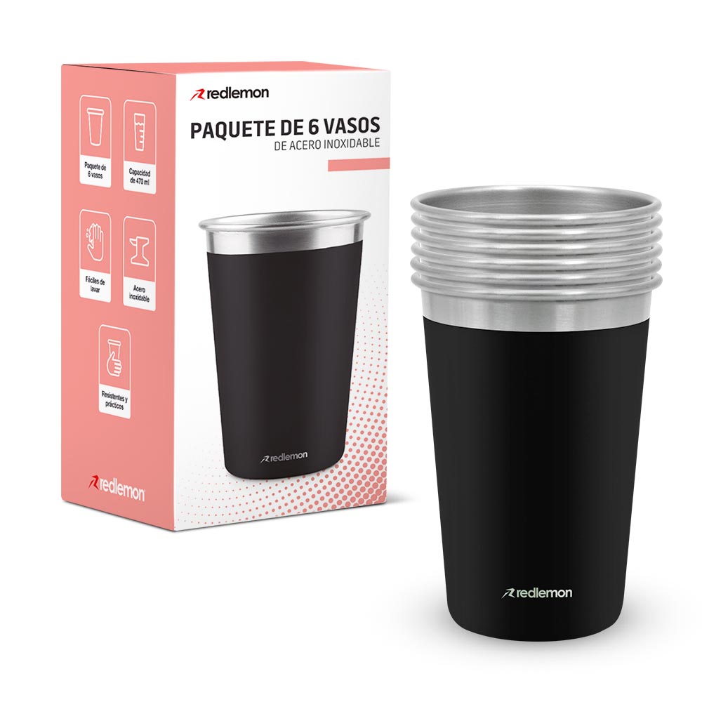Set de 6 Vasos de Acero Inoxidable de 470 ml
