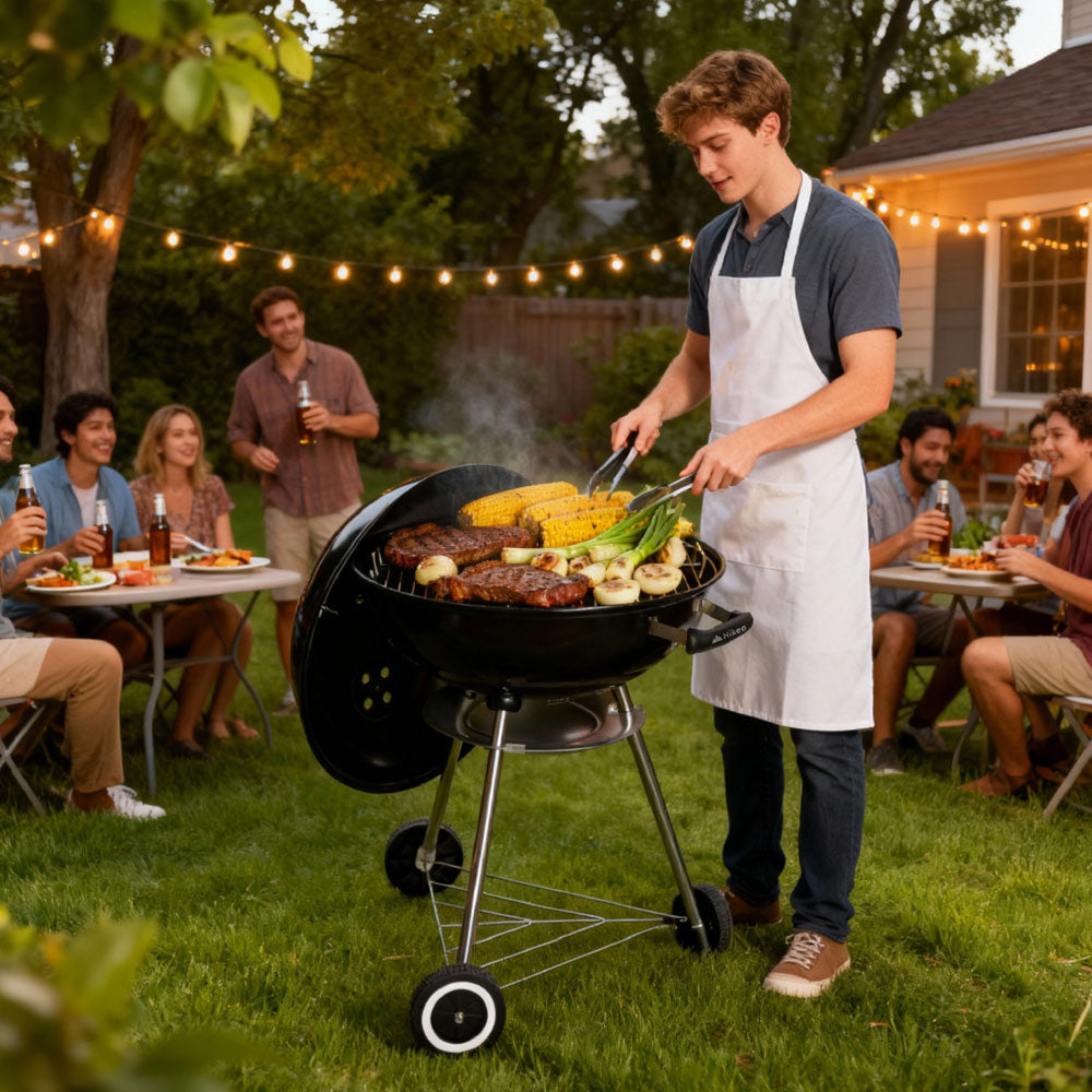 Asador de Carbón Portátil de 55 cm con Termómetro HIKEO