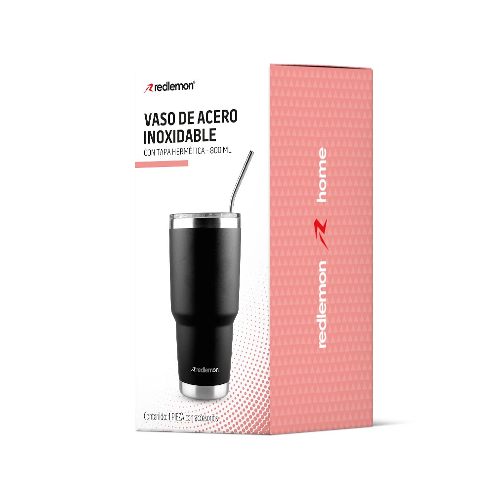 Termo y Vaso Térmico Acero Inoxidable 2 Popotes 800 ml