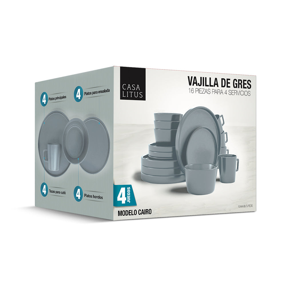Vajilla de Gres 16 Piezas para 4 Personas Casa Litus