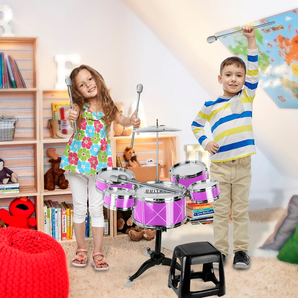 Batería Musical Infantil con Banco, Baquetas y Platillo