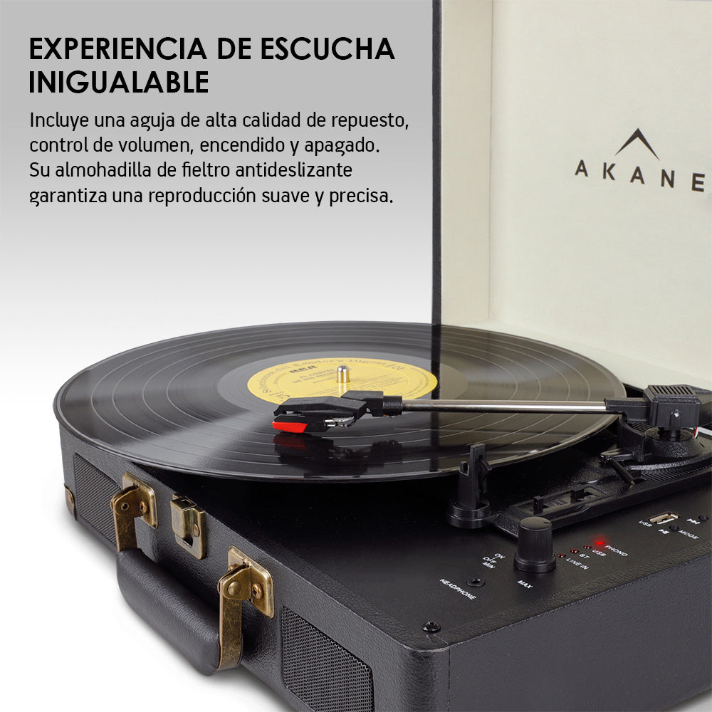Tocadiscos Bluetooth Portátil con Bocinas, 3 Velocidades