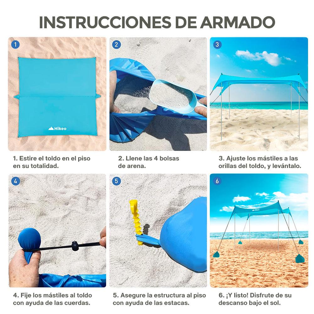 Toldo Portátil para Playa de 3 x 3 m con UPF 50 HIKEO