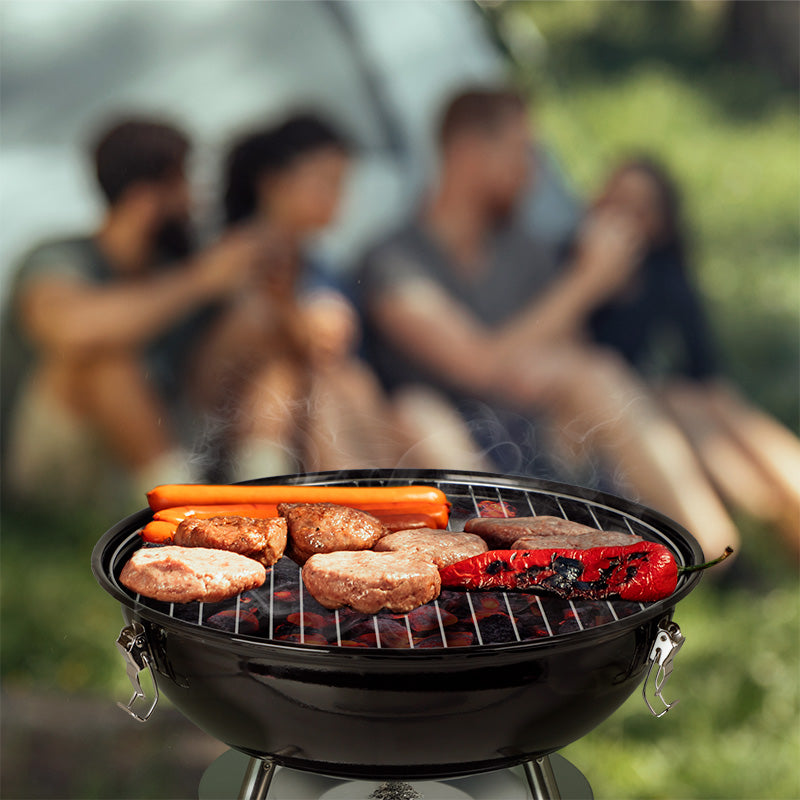 Asador de Carbón Portátil de 36 cm con Tapa HIKEO