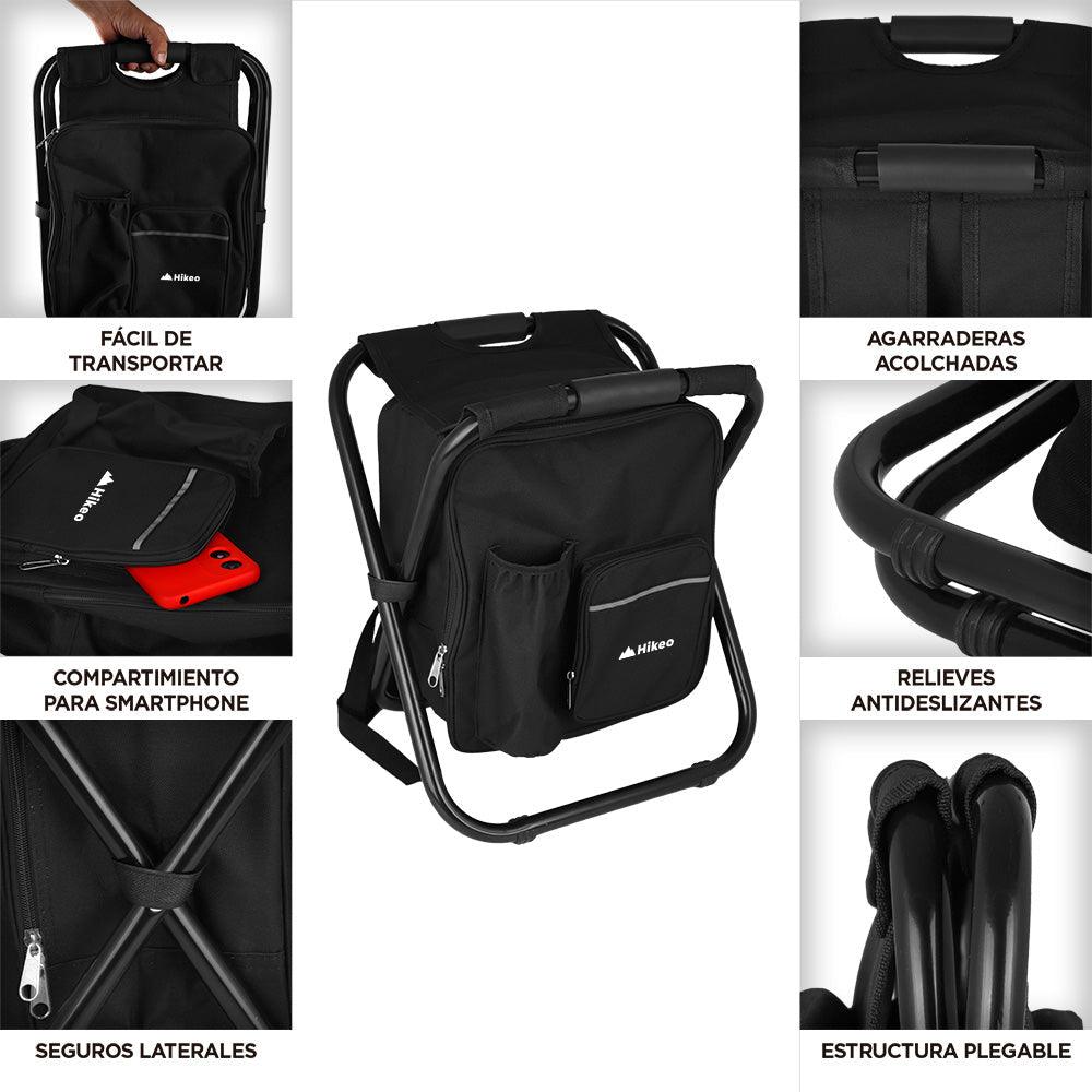 Silla Plegable Portátil tipo Mochila con Hielera de 13 Litros Banco para Pesca Hikeo