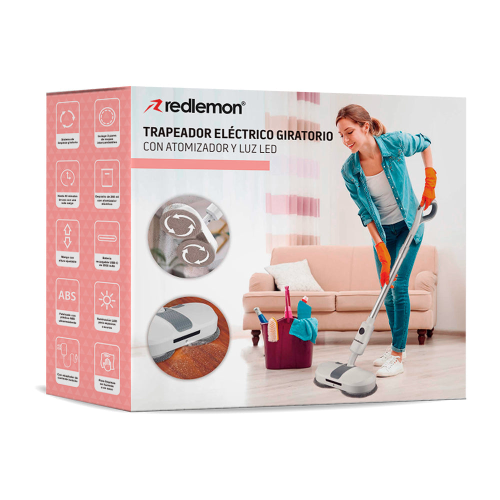 Trapeador Eléctrico Giratorio 200 RPM con Spray y Luz LED