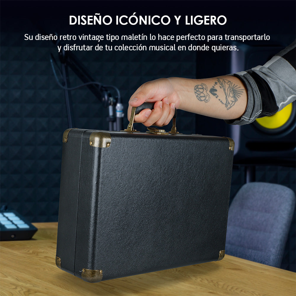 Tocadiscos Bluetooth Portátil con Bocinas, 3 Velocidades