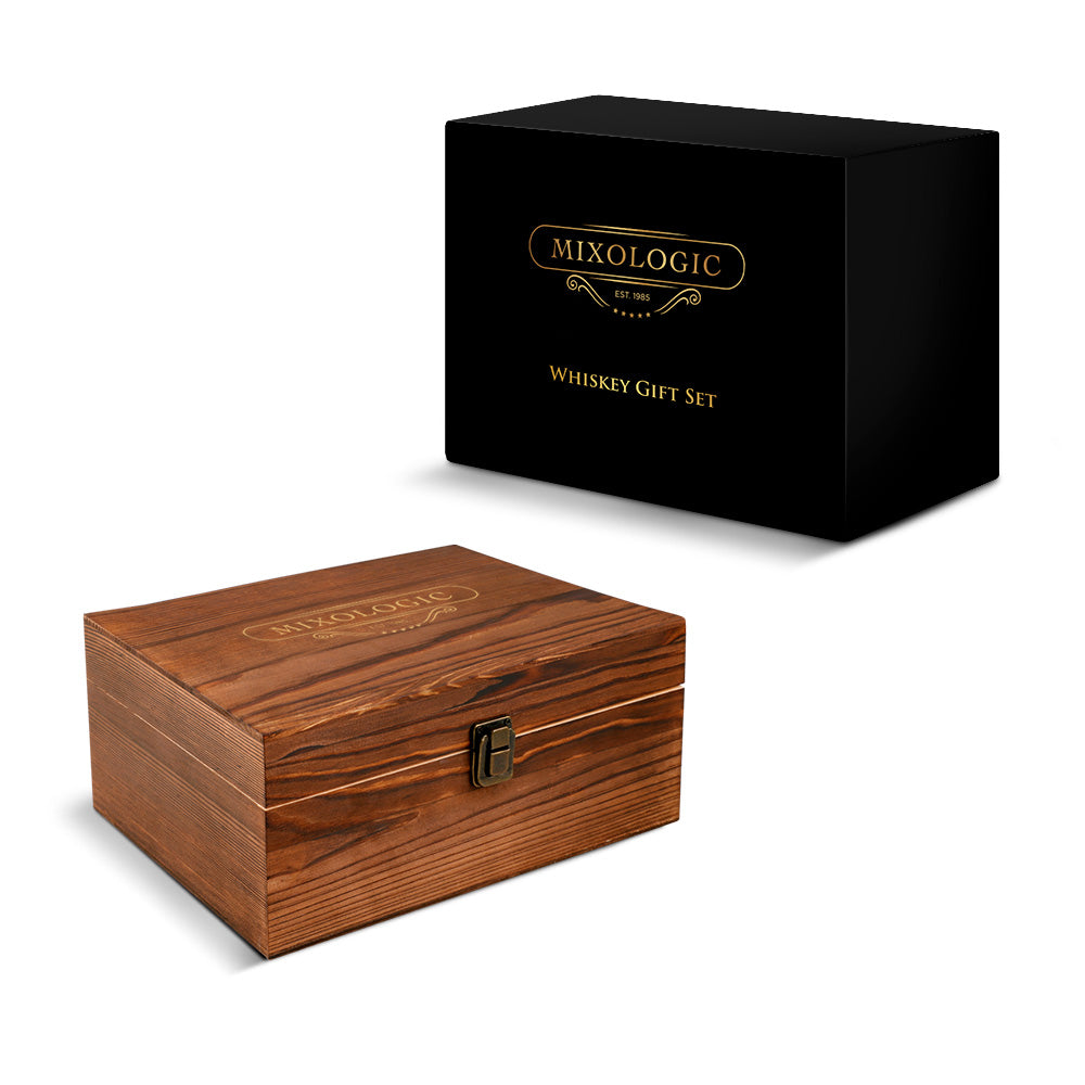 Set para Whisky con 2 Vasos, 8 Piedras y Caja de Madera