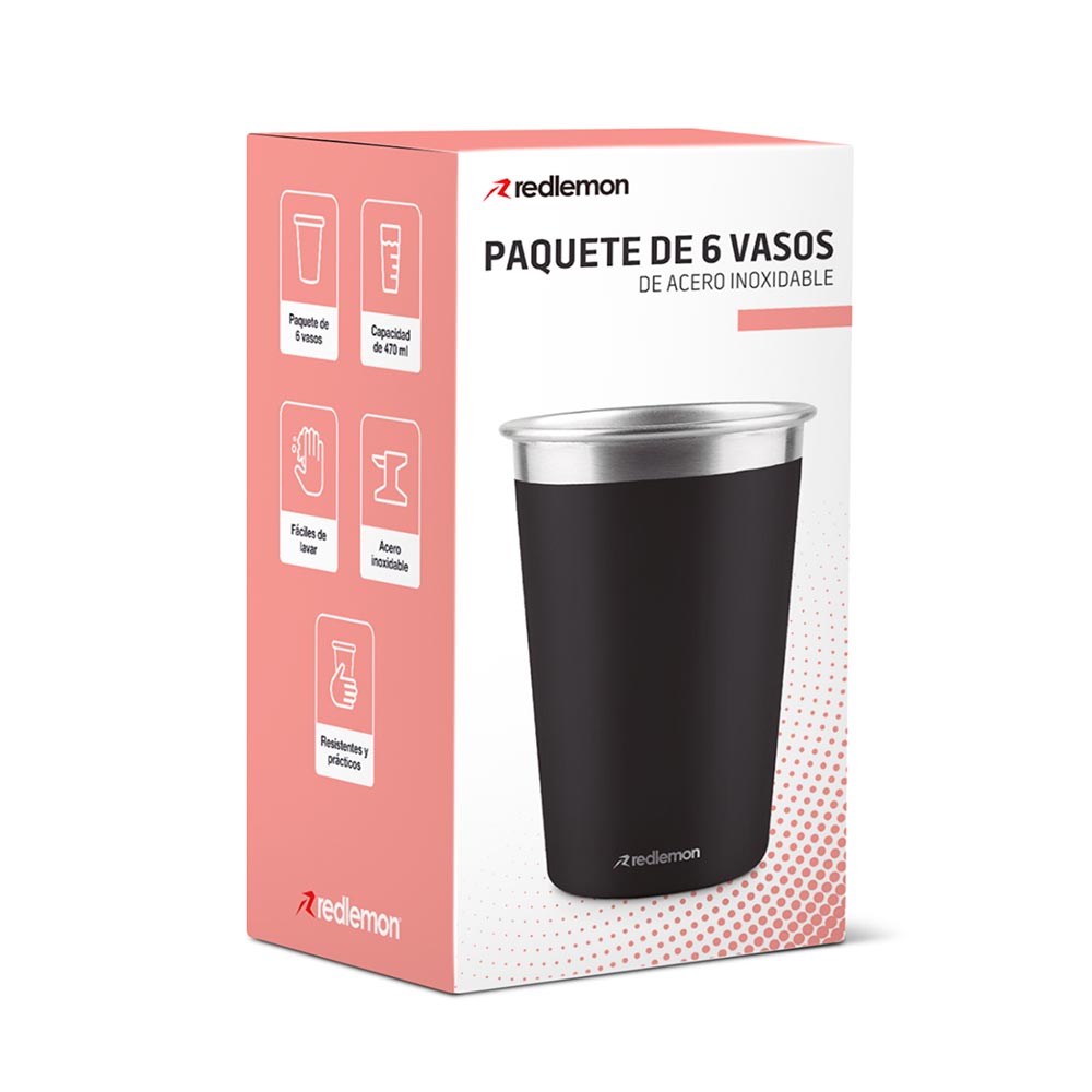 Set de 6 Vasos de Acero Inoxidable de 470 ml