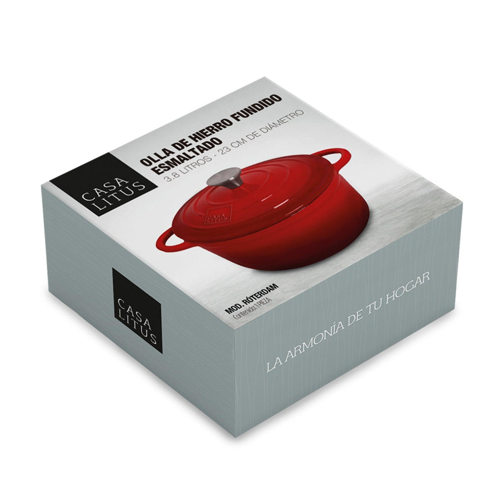 Olla Dutch Oven de Hierro Fundido Esmaltado 3.9 L Roja