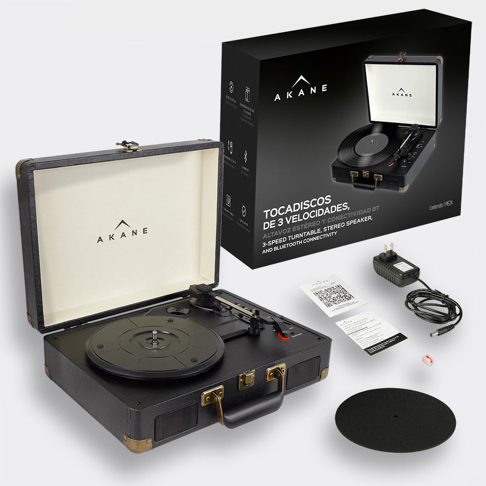 Tocadiscos Bluetooth Portátil con Bocinas, 3 Velocidades