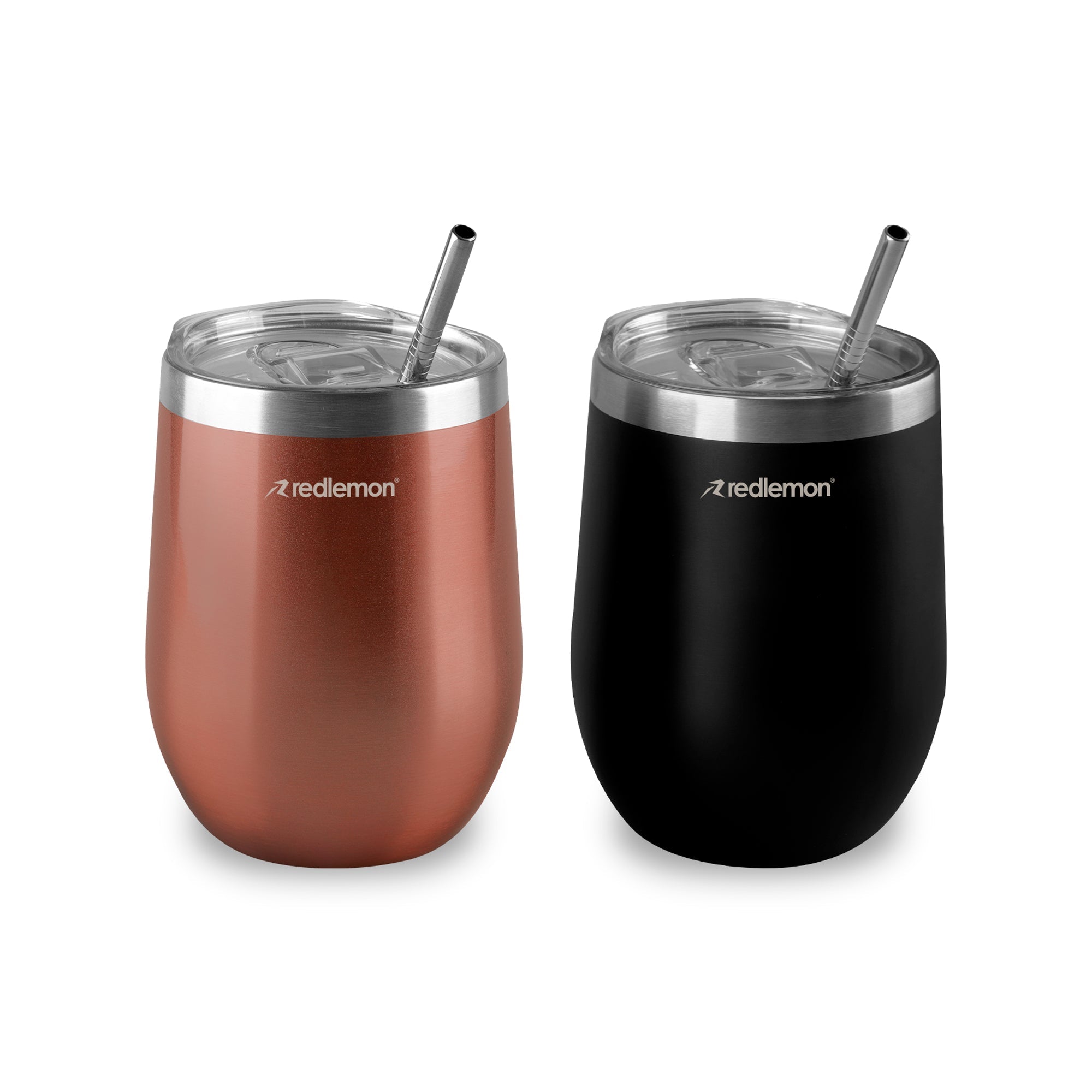 Set de 2 Vasos Térmicos de Acero 350 ml con Tapa y Popote